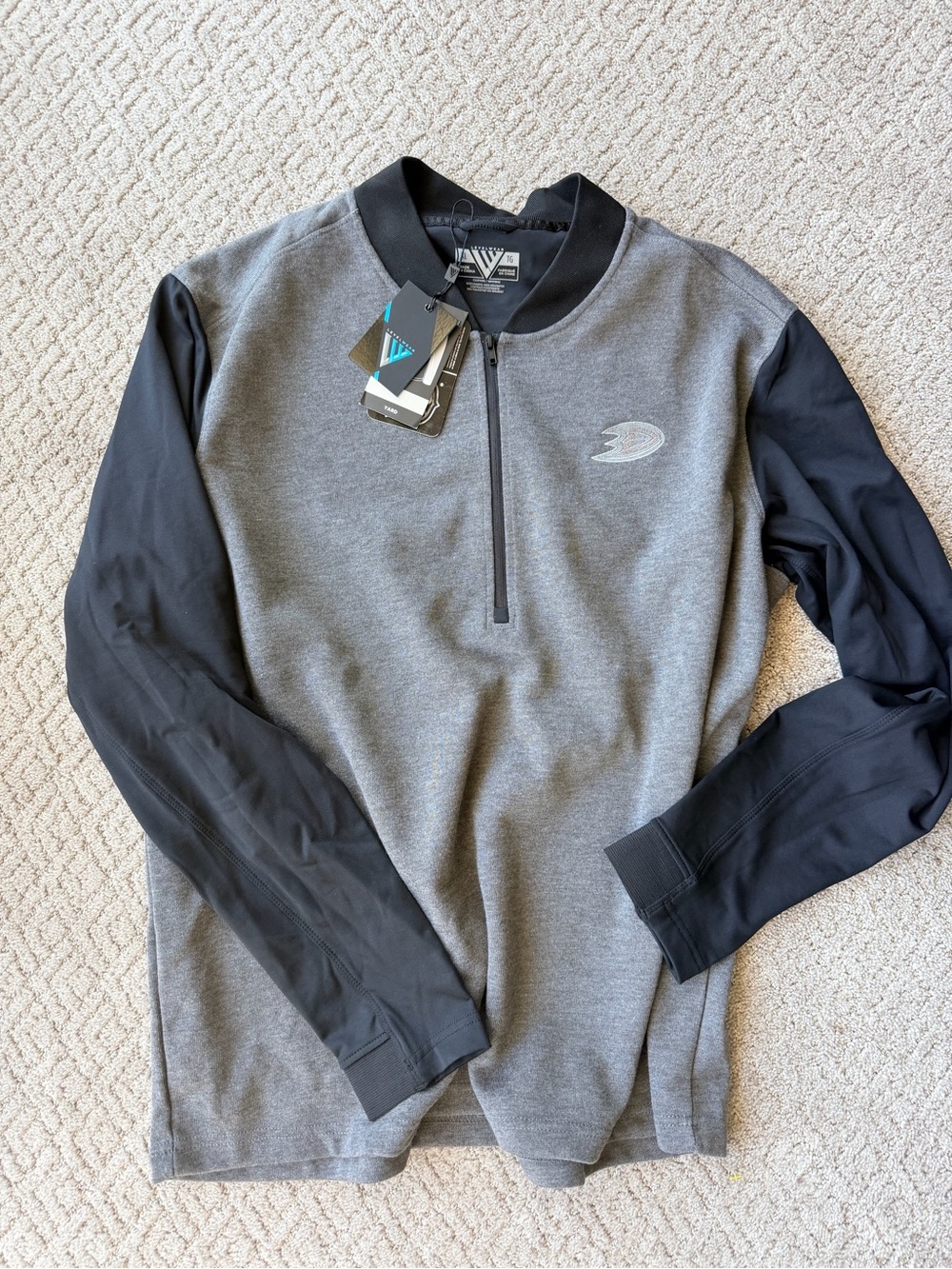 NWT NHL Anaheim Duck’s Heather Charcoal/Black Men's 1/2 zip Sweater/Jacket Sz XL